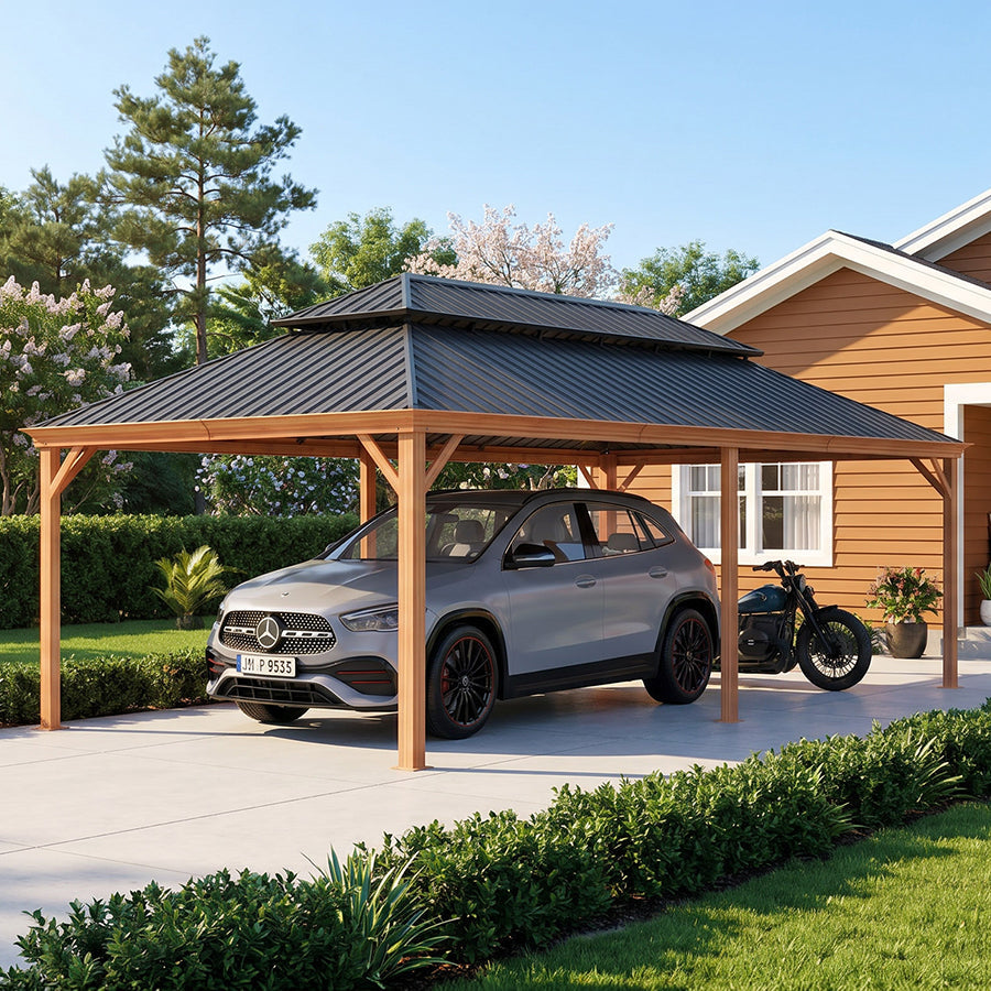 PURPLE LEAF Outdoor Aluminum Carport Heavy-Duty with Wood Grain Aluminum Frame — product view 5