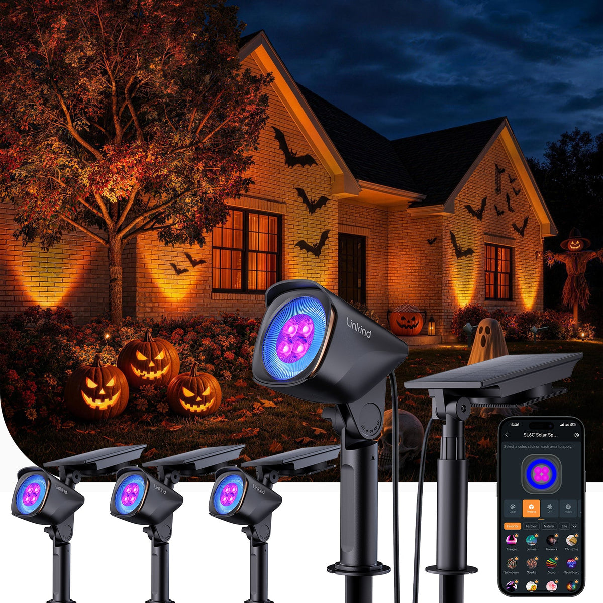 Linkind Smart Solar Spotlights SL6C with Dual-Ring Lighting(App&Voice Control, 16 Million Color, IP66 Waterproof) — product view 1