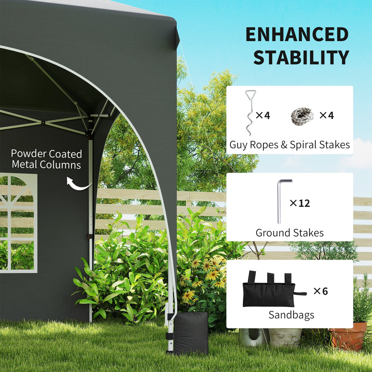 3 x 6m Pop Up Gazebo with Sides, Sandbags & Windows, Dark Grey — product view 7
