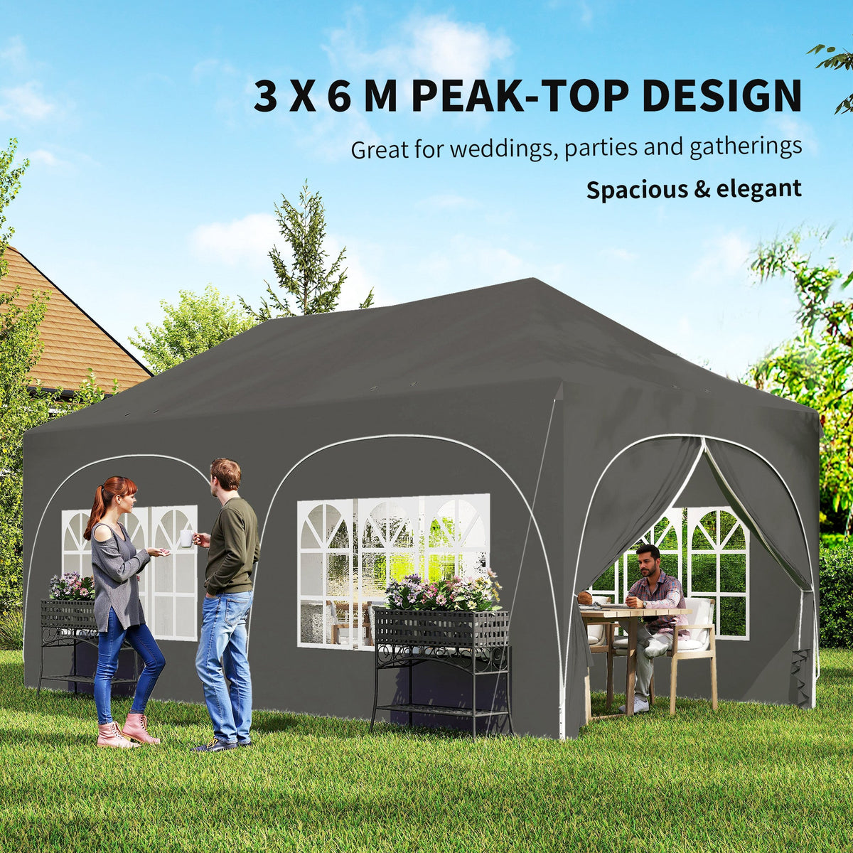 3 x 6m Pop Up Gazebo with Sides, Sandbags & Windows, Dark Grey — product view 6