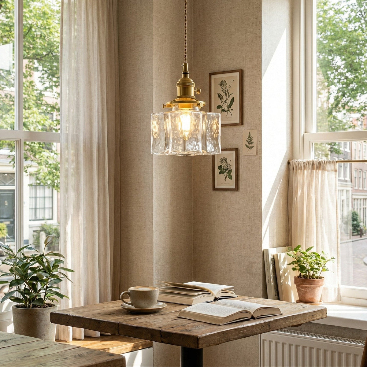 Traditional Ripple Glass 1-Light Pendant, Iron — product view 5