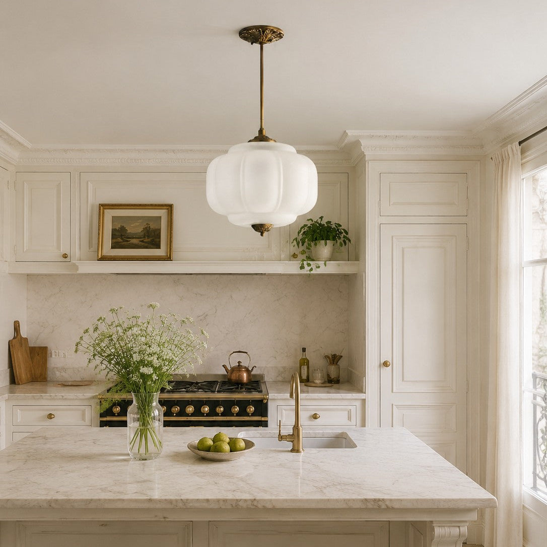 Scallop Milk Glass Pumpkin Pendant, Semi-Flush — product view 4