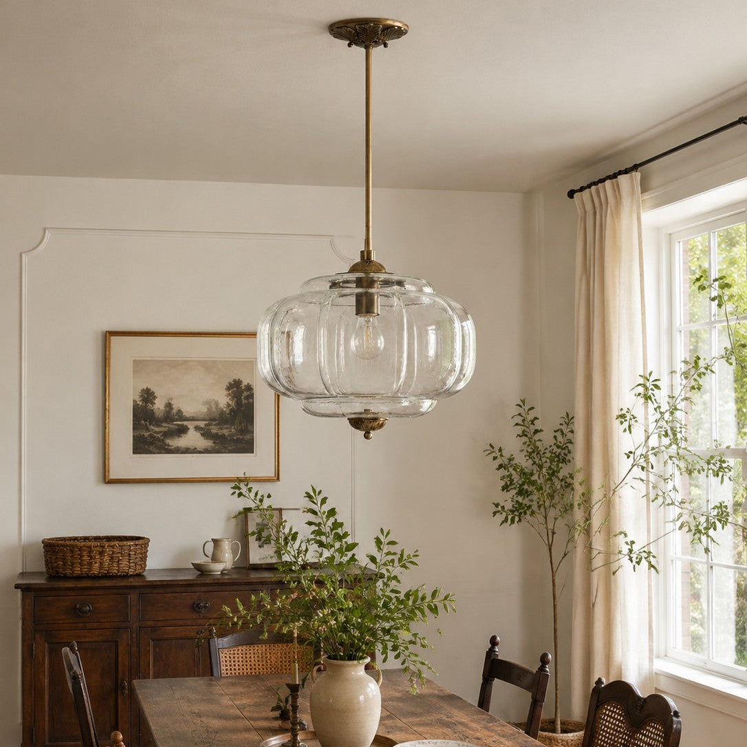Scallop Milk Glass Pumpkin Pendant, Semi-Flush — product view 2