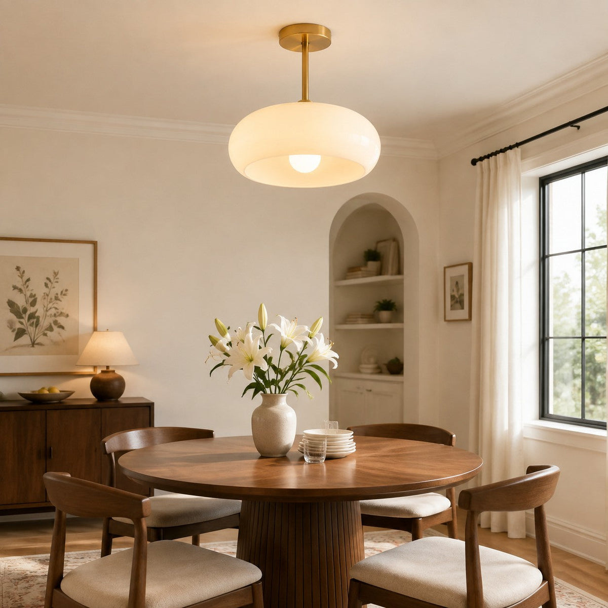 Retro Bauhaus Glass Disc Ceiling Light, Brass — product view 3
