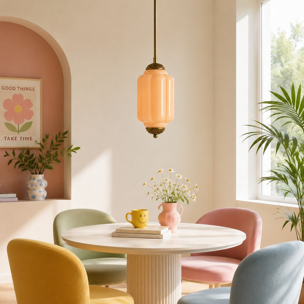 Scalloped Milk Glass Pendant Light, Adjustable Drop — product view 6