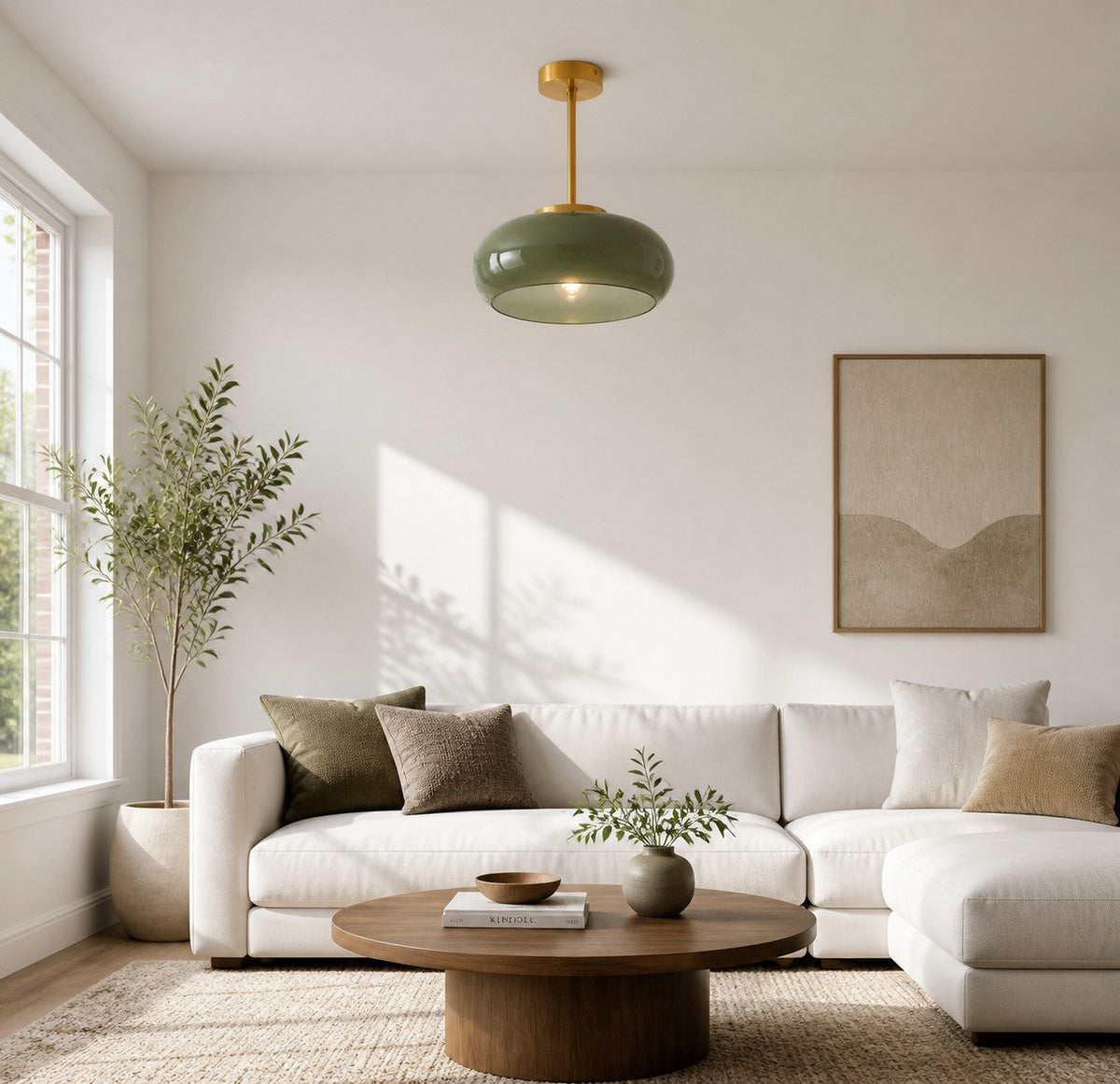 Retro Bauhaus Glass Disc Ceiling Light, Brass — product view 5