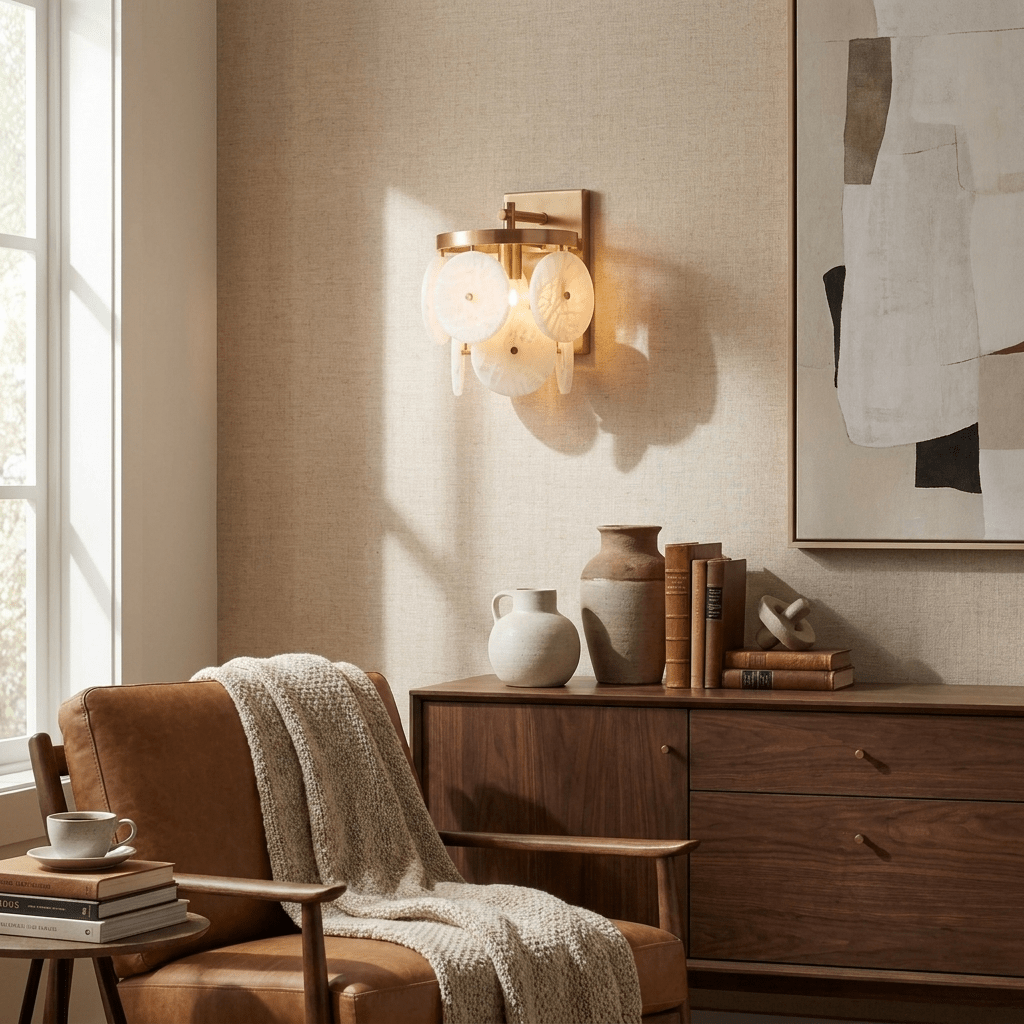 Rosette Alabaster Disc Sconce — product view 2