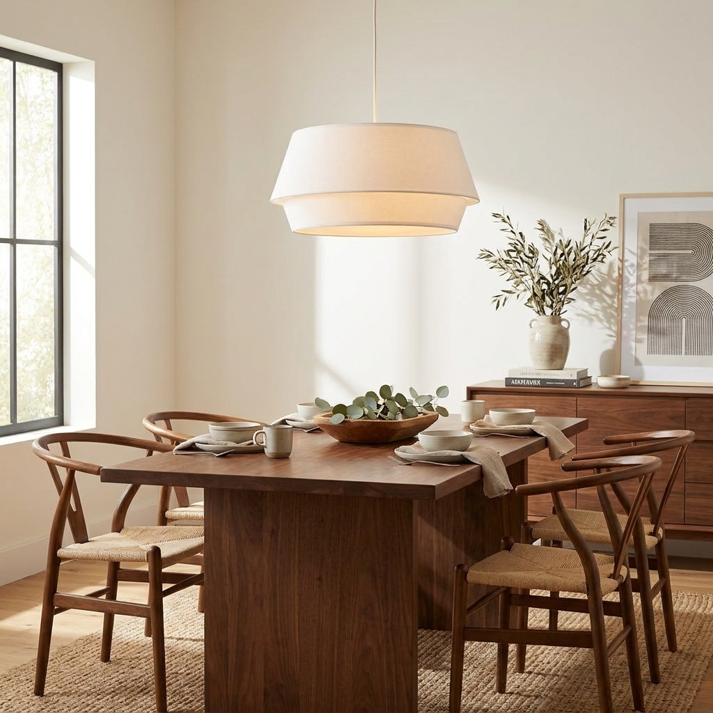 Ecru Two-Tier Linen Pendant Lamp — product view 2