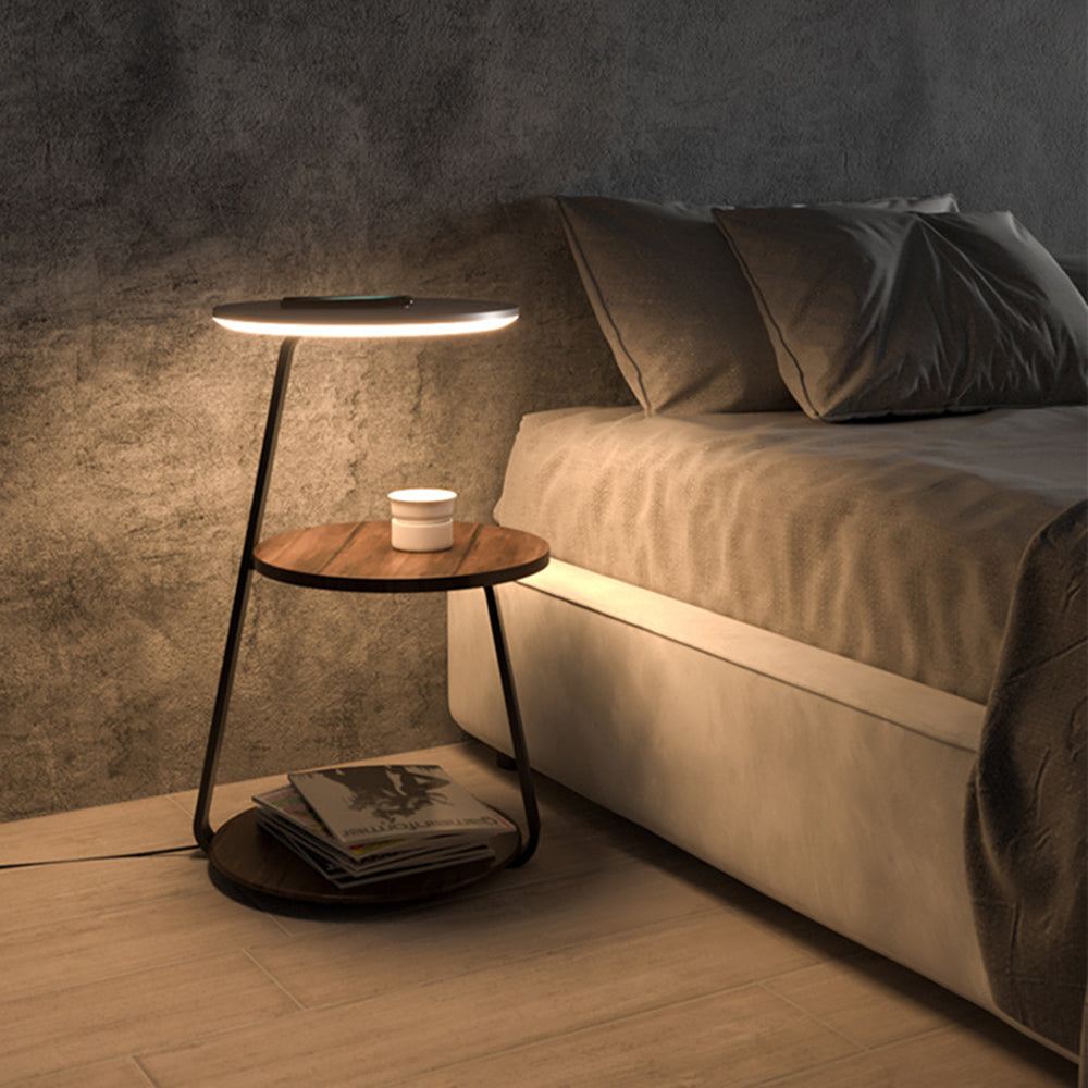 Muto Natural Round Wood Floor Lamp With Table Bedroom — product view 1