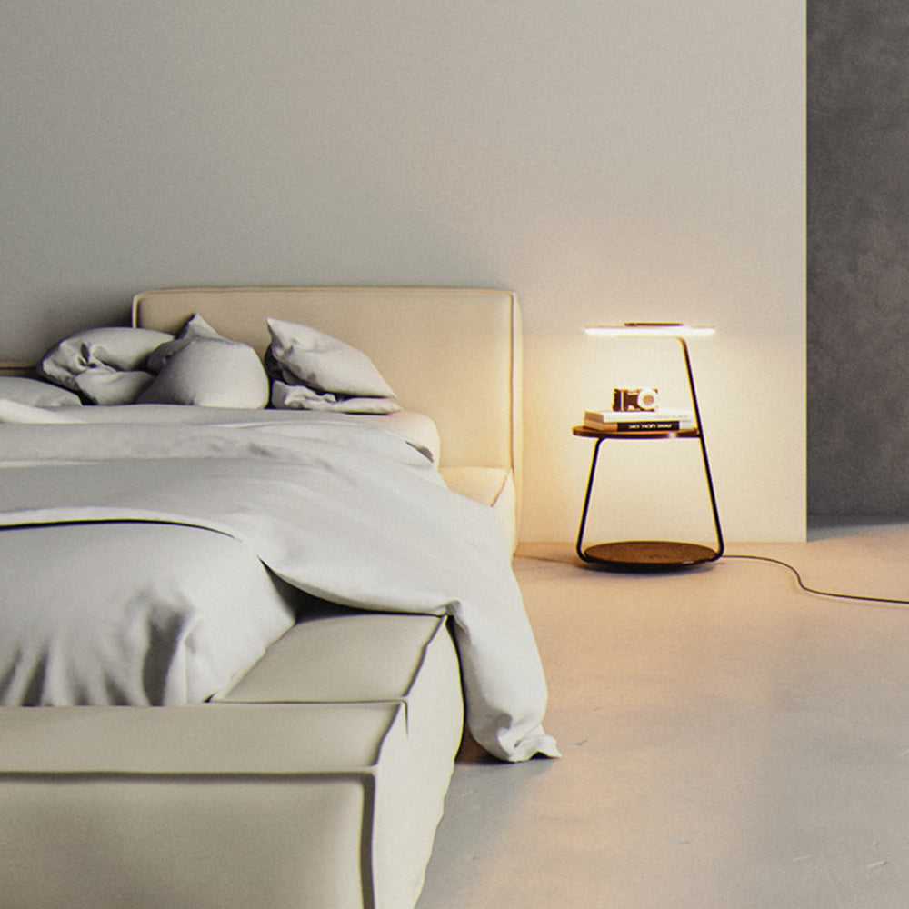 Muto Natural Round Wood Floor Lamp With Table Bedroom — product view 5