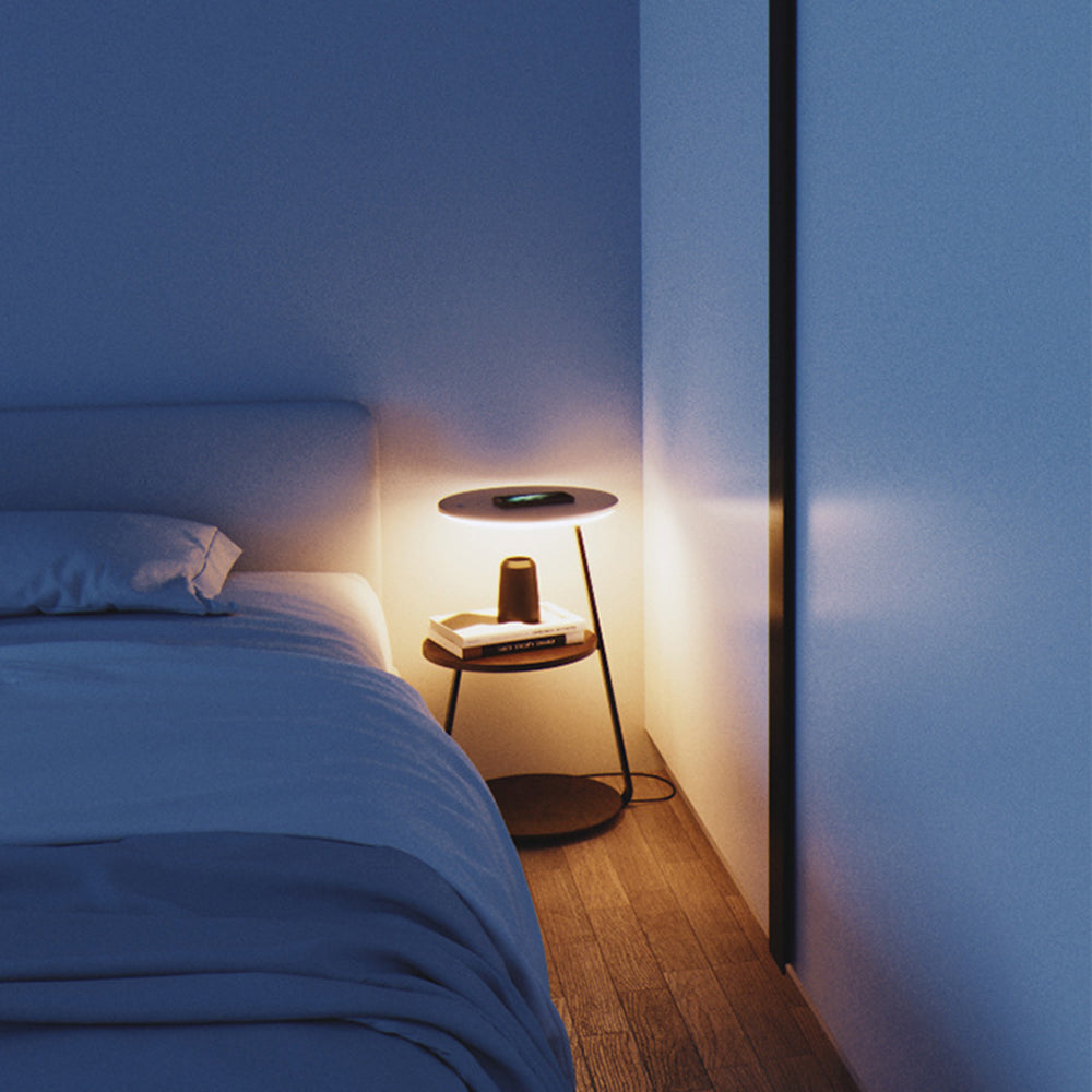 Muto Natural Round Wood Floor Lamp With Table Bedroom — product view 3