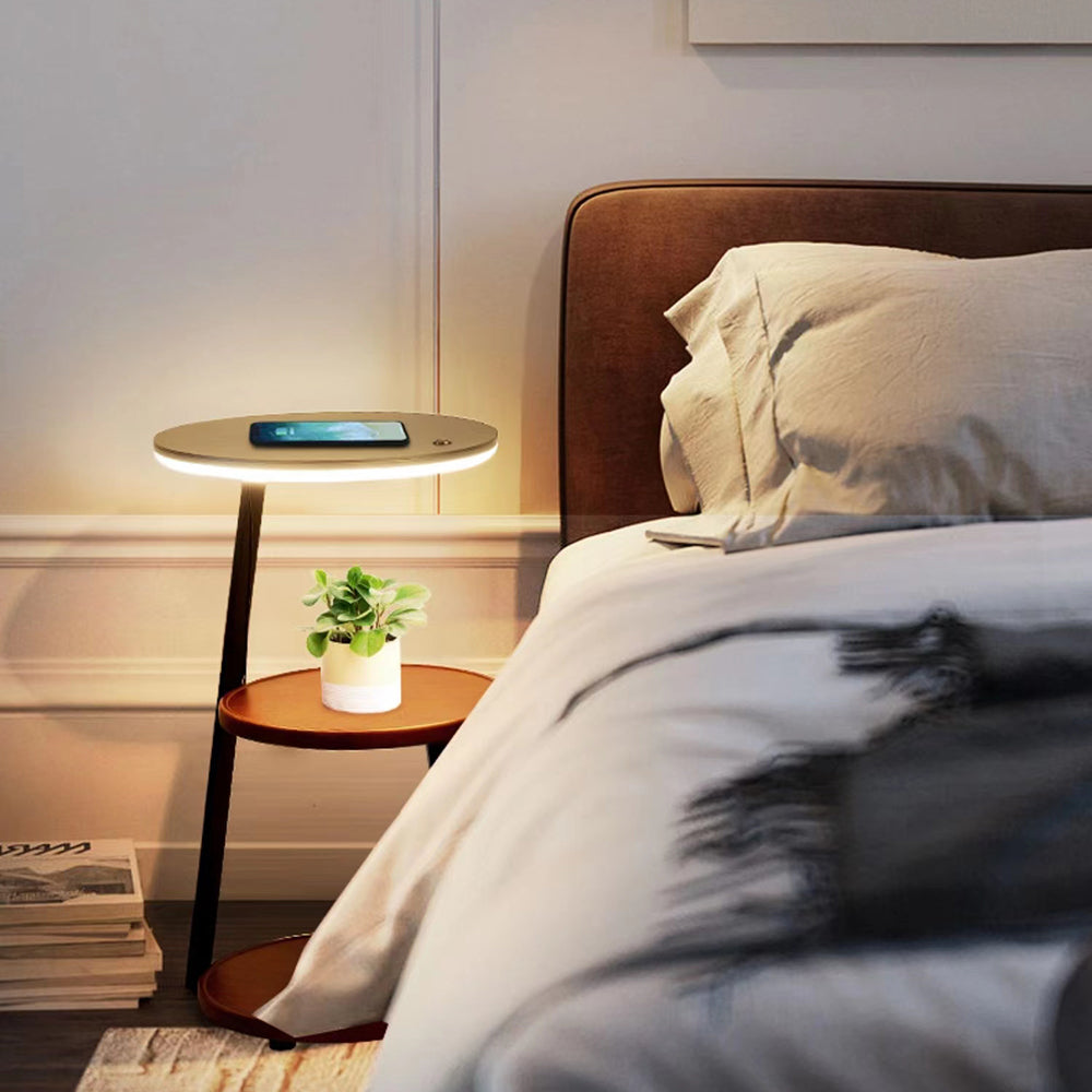 Muto Natural Round Wood Floor Lamp With Table Bedroom — product view 7