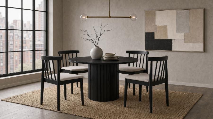 Coaster Decker 5-Piece Round Black Dining Table Set with High Spindle-Back Windsor Chairs – 193930BLK-S5A — product view 1