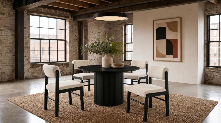 Coaster Decker 5-Piece Round Black Dining Table Set with Cream Upholstered Chairs – 193930BLK-S5B — product view 1