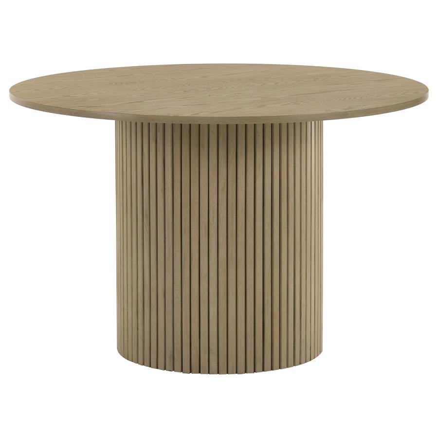 Coaster Decker 5-Piece Round Natural Dining Table Set with Cream Velvet Tufted Chairs – 193930NAT-S5D — product view 2