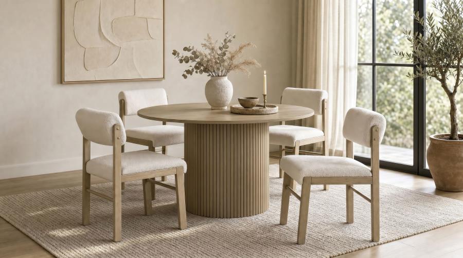 Coaster Decker 5-Piece Round Natural Dining Table Set with Upholstered Chairs – 193930NAT-S5B — product view 1