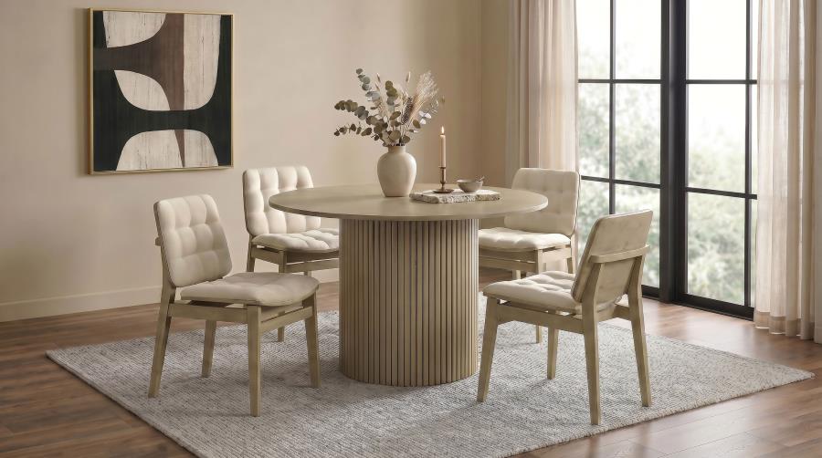 Coaster Decker 5-Piece Round Natural Dining Table Set with Cream Velvet Tufted Chairs – 193930NAT-S5D — product view 1