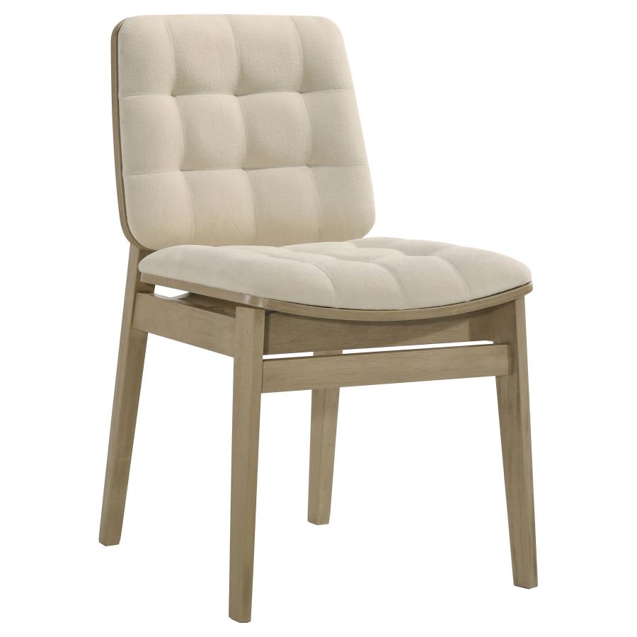 Coaster Decker 5-Piece Round Natural Dining Table Set with Cream Velvet Tufted Chairs – 193930NAT-S5D — product view 3