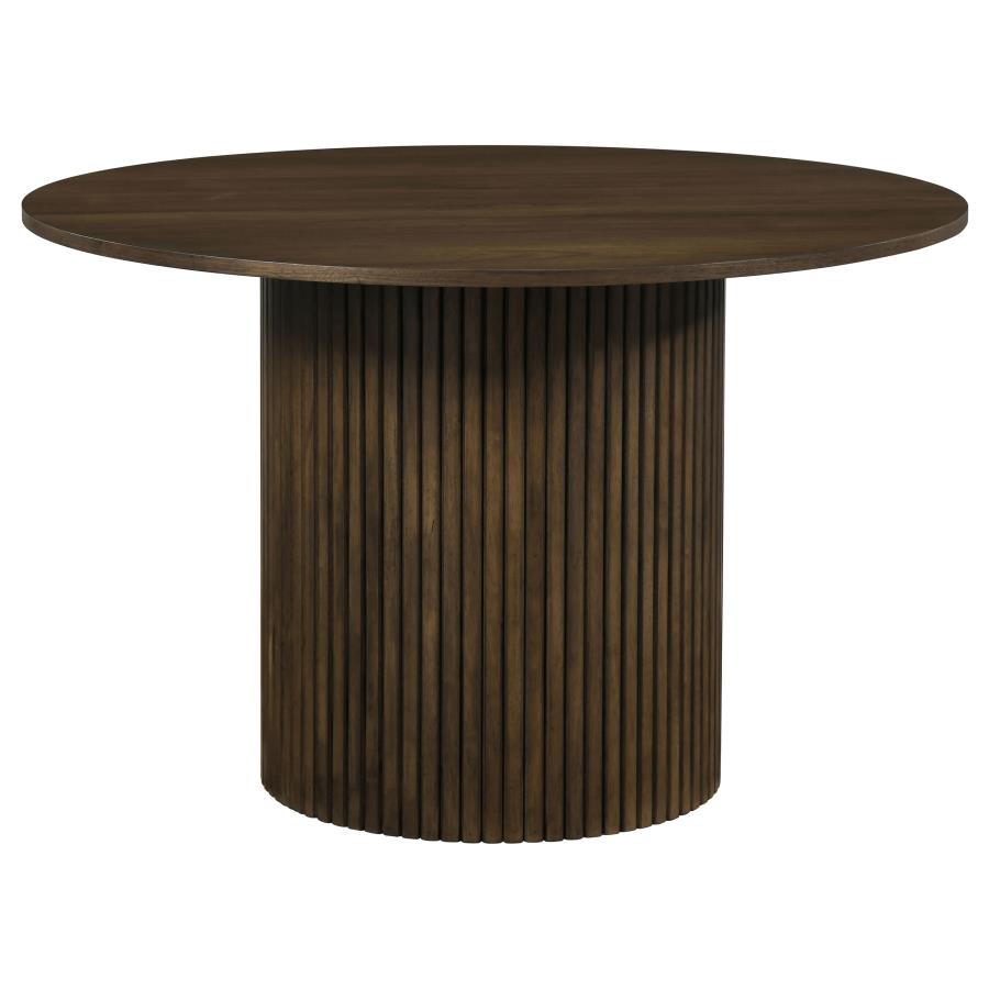Coaster Decker 5-Piece Round Walnut Dining Table Set with Cream Velvet Tufted Chairs – 193930WAL-S5D — product view 2