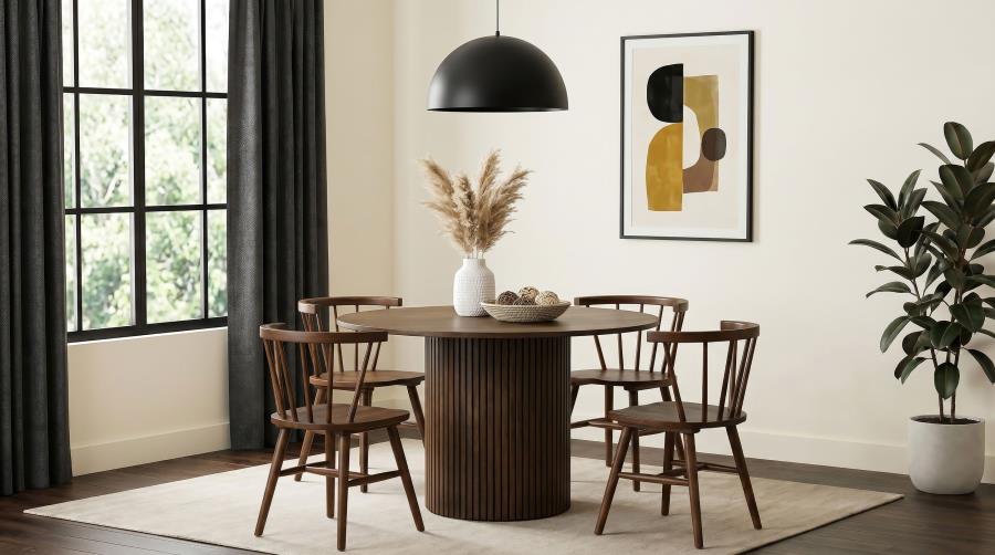 Coaster Decker 5-Piece Round Walnut Dining Table Set with Windsor Side Chairs – 193930WAL-S5F — product view 1