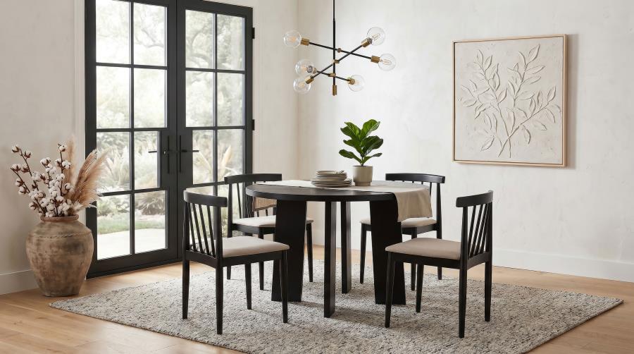 Coaster Strouse 5-Piece Round Black Pedestal Dining Table Set with Wheat Spindle-Back Chairs – 193940BLK-S5A — product view 1
