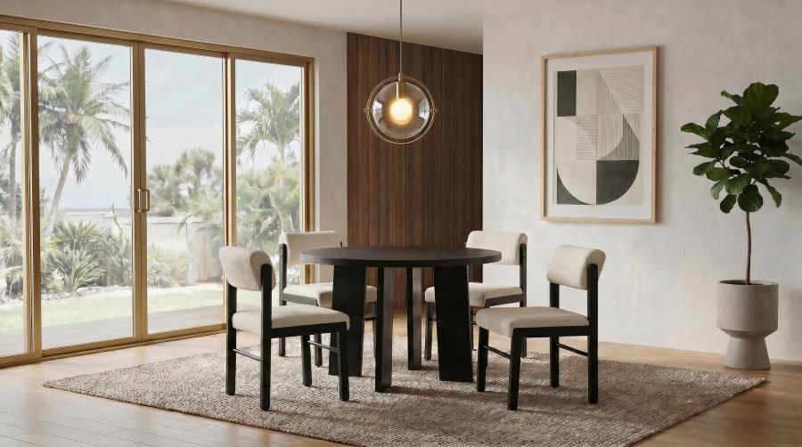 Coaster Strouse 5-Piece Round Black Pedestal Dining Table Set with Cream Upholstered Chairs – 193940BLK-S5B — product view 1