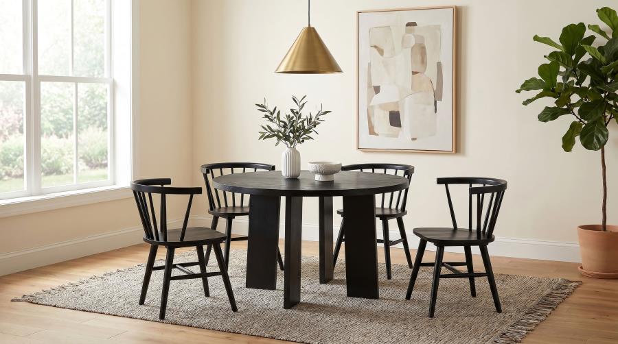 Coaster Strouse 5-Piece Round Black Pedestal Dining Table Set with Windsor Side Chairs – 193940BLK-S5F — product view 1
