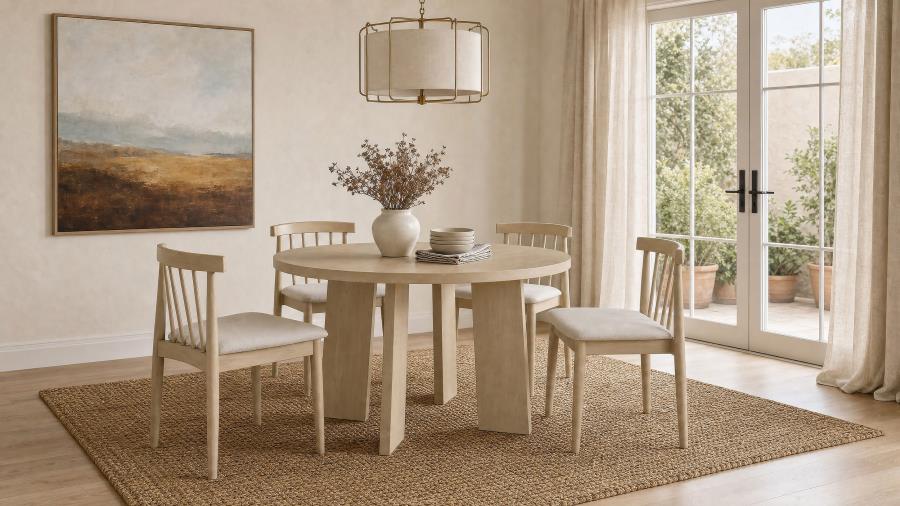 Coaster Strouse 5-Piece Round Natural Oak Pedestal Dining Table Set with Wheat Spindle-Back Chairs – 193940NAT-S5A — product view 1