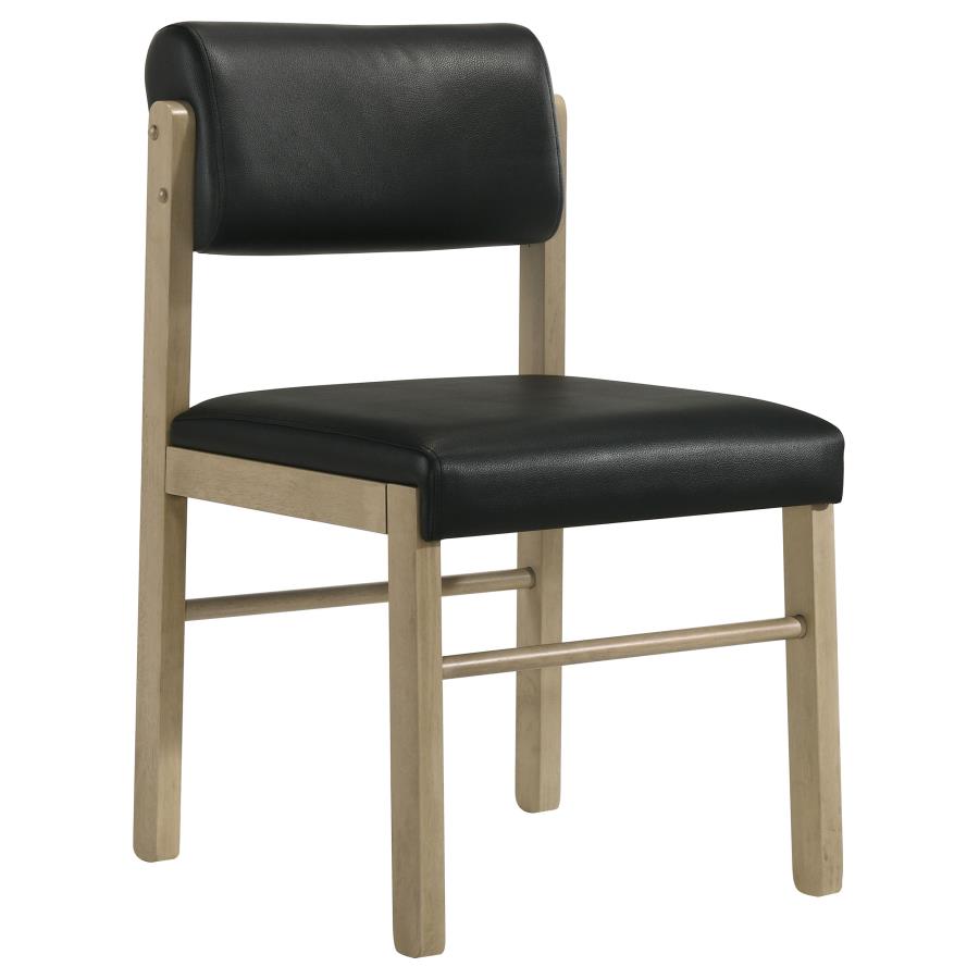 Coaster Strouse 5-Piece Round Natural Oak Pedestal Dining Table Set with Black Leatherette Chairs – 193940NAT-S5C — product view 3