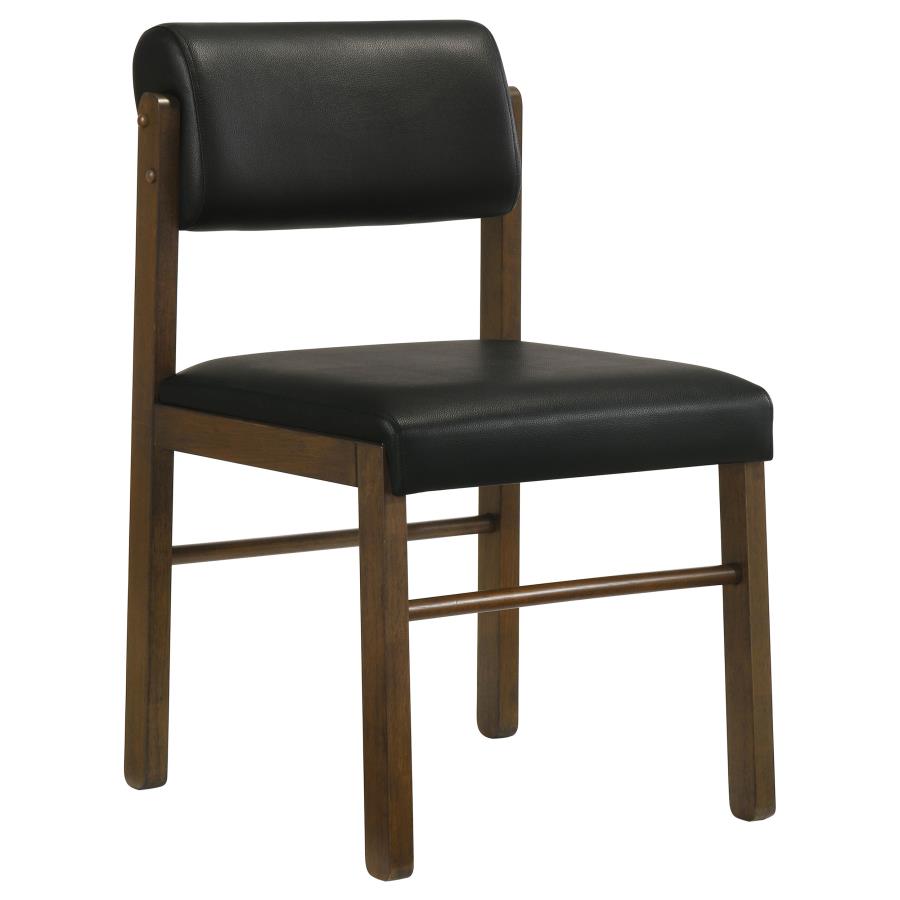 Coaster Strouse 5-Piece Round Walnut Pedestal Dining Table Set with Black Leatherette Chairs – 193940WAL-S5C — product view 3