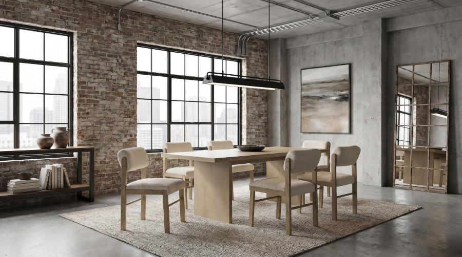 Coaster Decker 7-Piece 82" Natural Oak Dining Table Set with Cream Upholstered Chairs – 193951NAT-S7B — product view 1