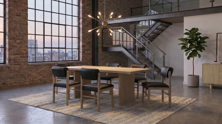 Coaster Decker 7-Piece 82" Natural Oak Dining Table Set with Black Leatherette Chairs – 193951NAT-S7C — product view 1