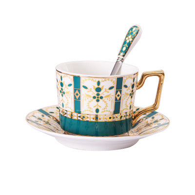 Elegant porcelain coffee cup set with saucers, spoons and delicate ornamental decoration — product view 5