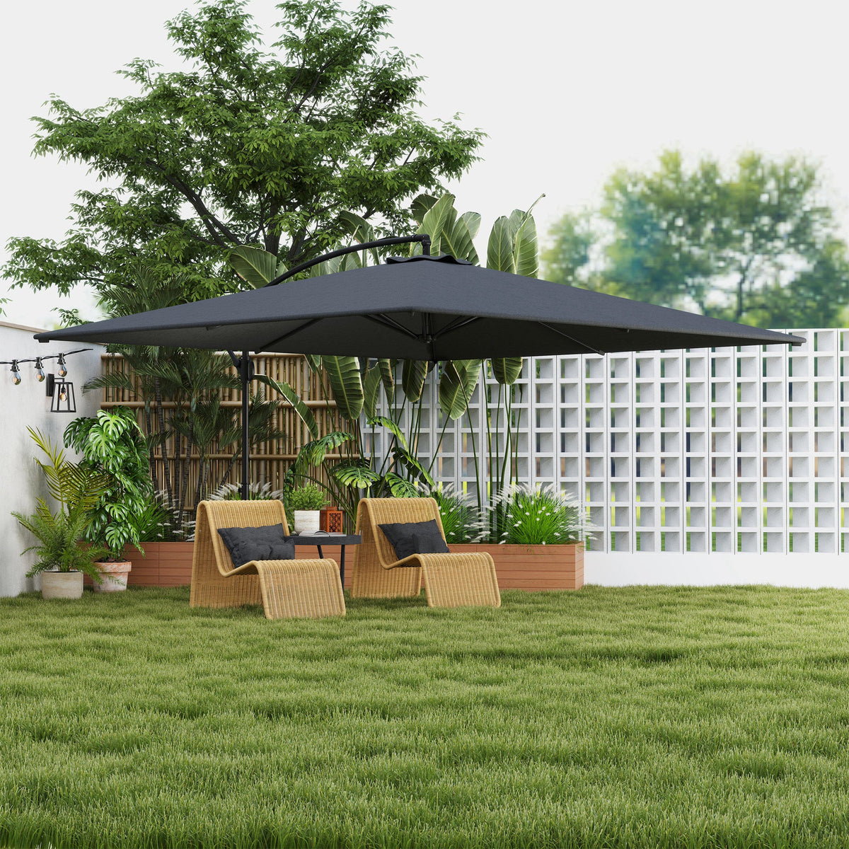 111" x 150.4" Cantilever Umbrella with 360° Rotation and Tilt, Grey — product view 4