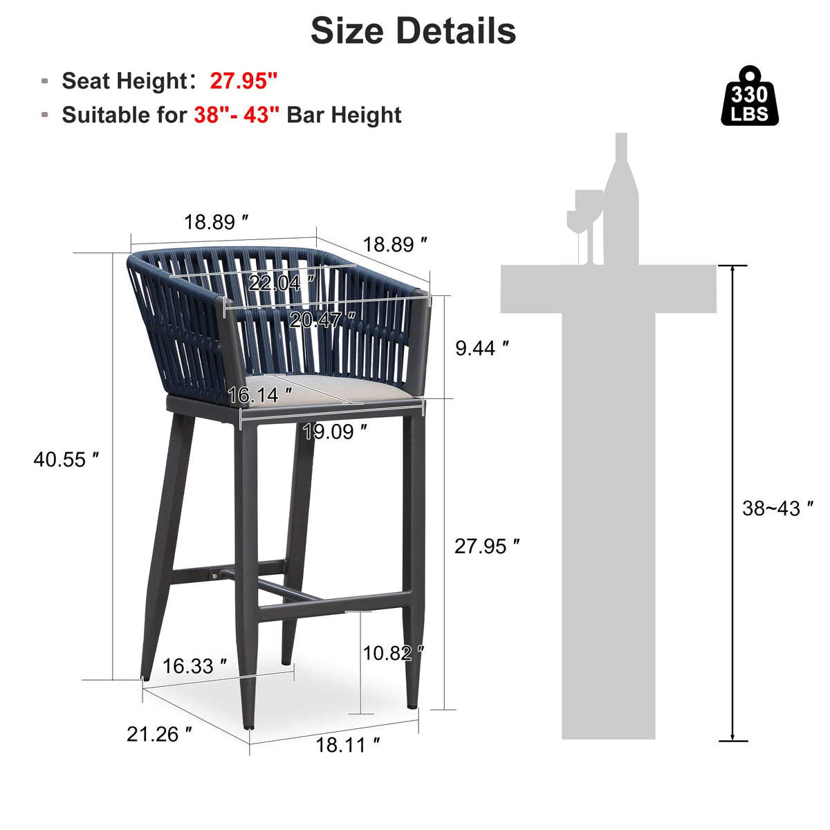 PURPLE LEAF Outdoor Bar Stools Set of 2 for Overweight Wicker Rattan Patio Barstools Woven Modern Bar Chairs with Backrest and Cushions for Garden Outside — product view 3