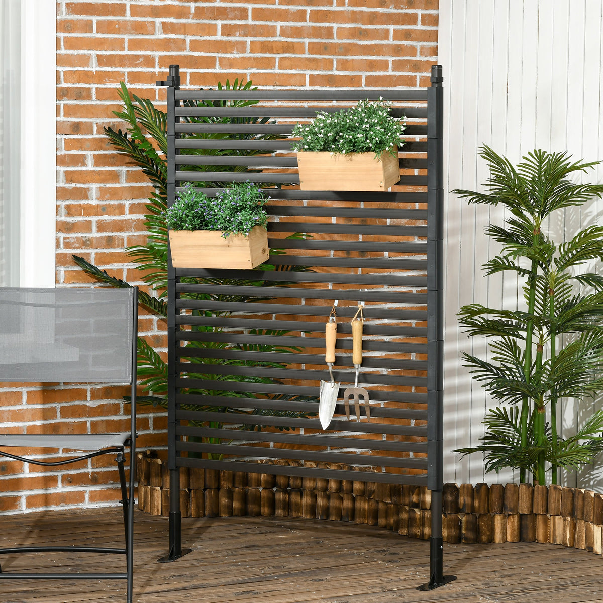 Metal Garden Fence with 2 Standing Ways for Hard or Soft Ground, Brown — product view 4