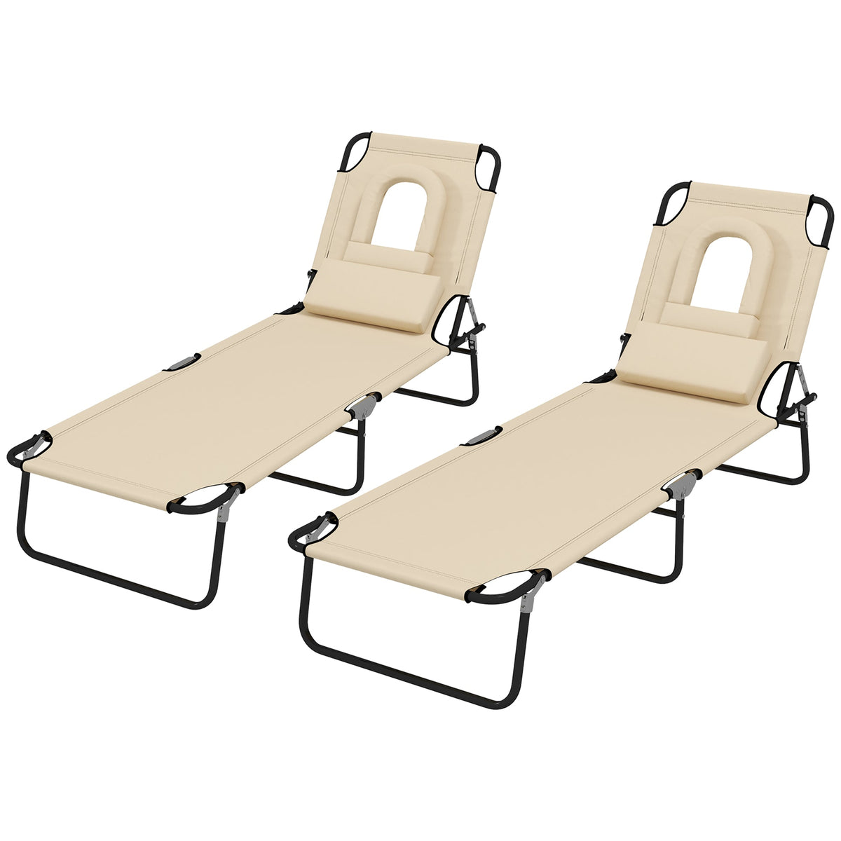 2pcs Adjustable Outdoor Lounge Chairs with Face Hole, Beige — product view 2