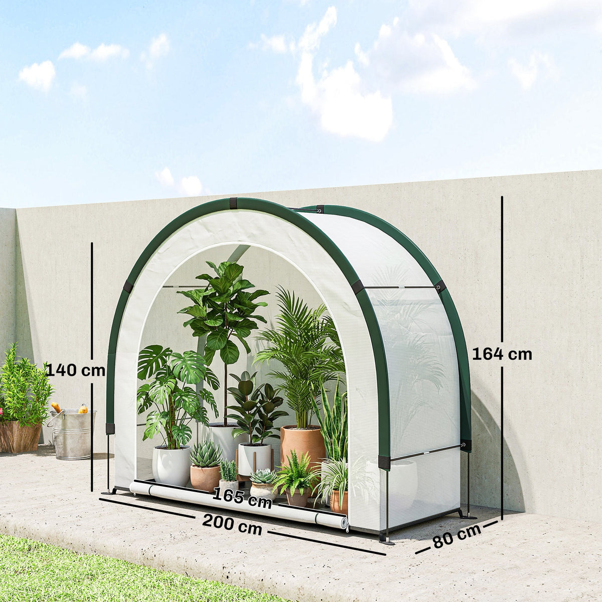 Foldable Small Greenhouse with Zipper Door, 200 x 80 x 164 cm, Green — product view 5