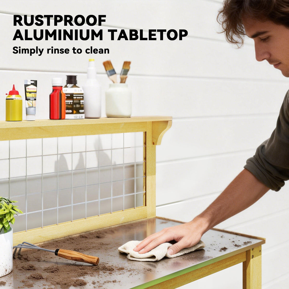 100 x 48 x 119 cm Potting Bench with Aluminium Worktop, Yellow — product view 6