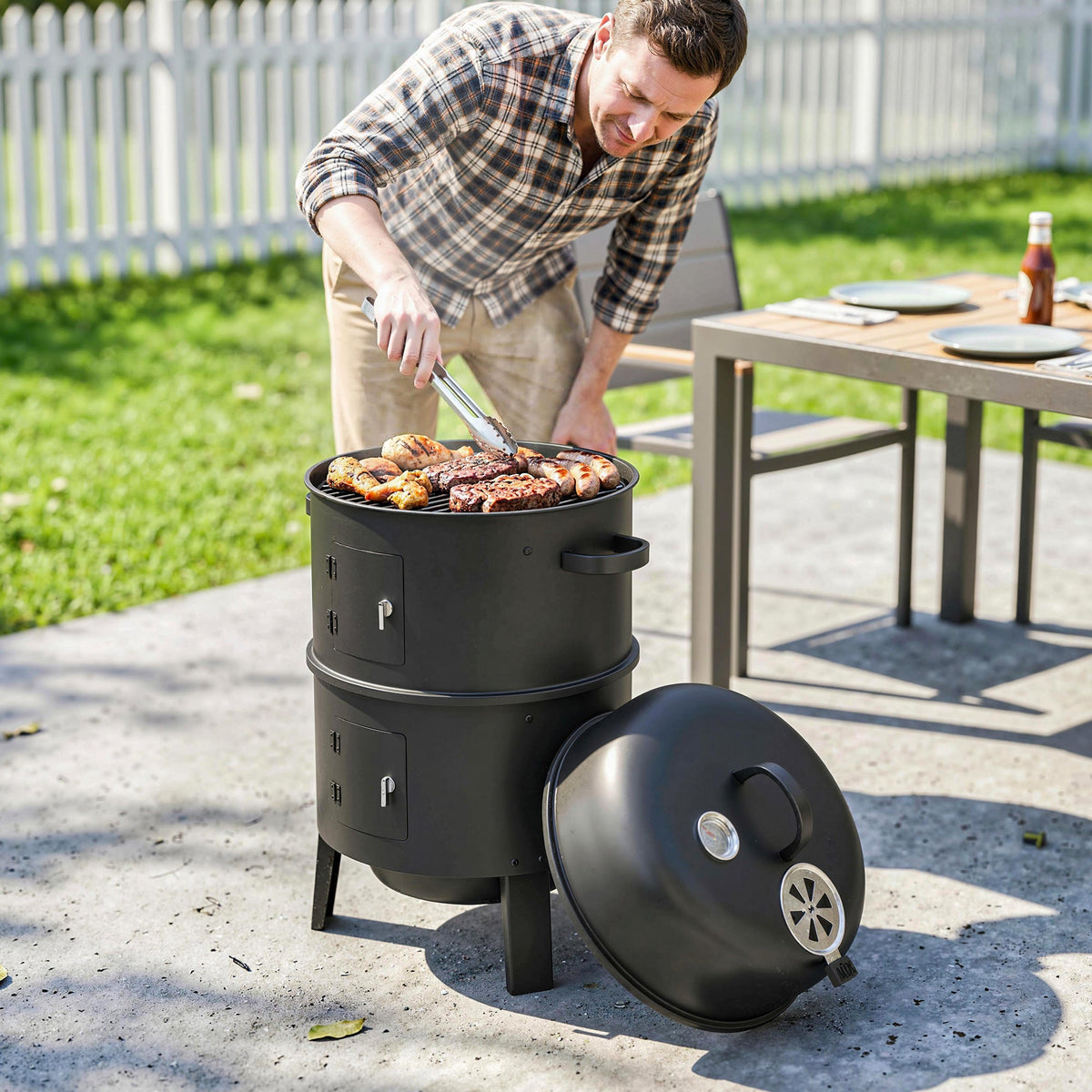 3-in-1 Vertical Charcoal Smoker with 2 Grill Grates — product view 3