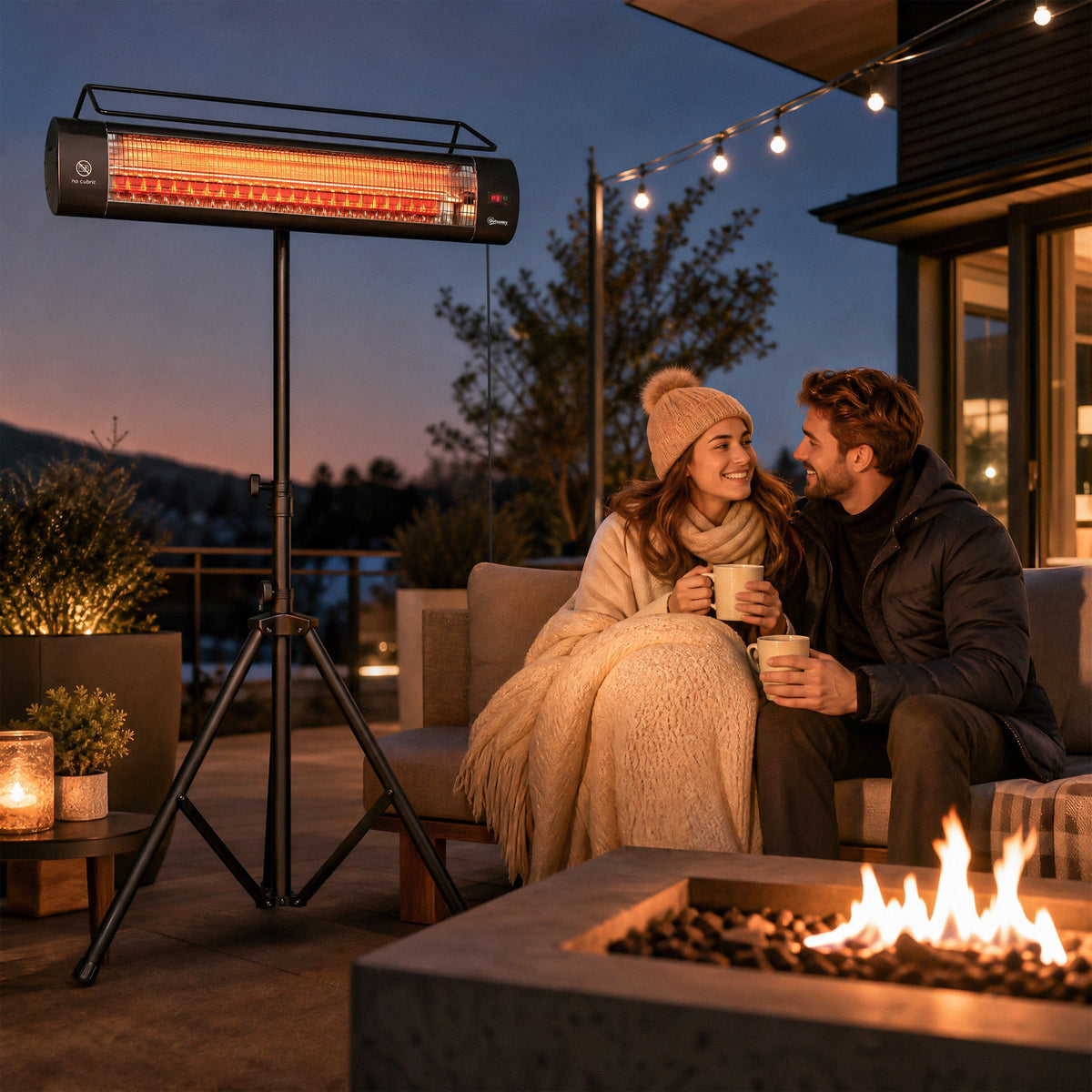 1500W Infrared Standing Patio Heater with Tripod, IP65, 3 Heat Levels, Black — product view 4