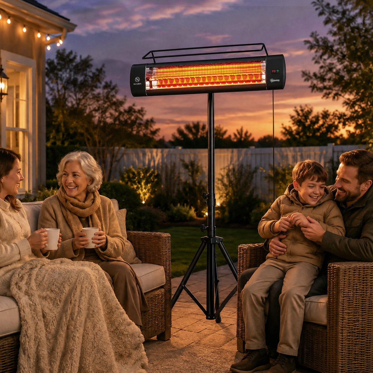 1500W Infrared Standing Patio Heater with Tripod, IP65, 3 Heat Levels, Black — product view 3