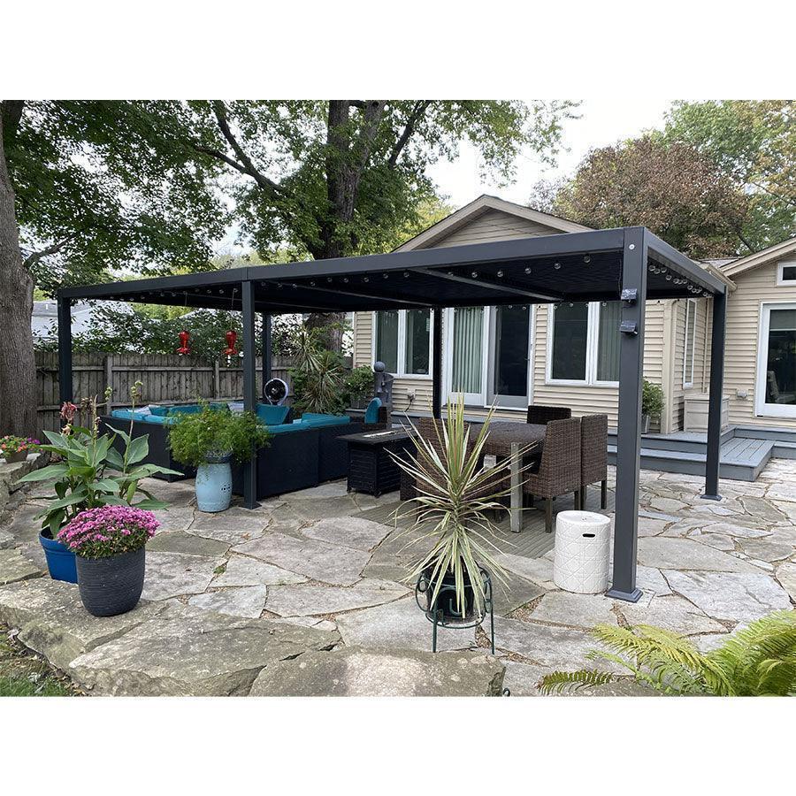 PURPLE LEAF Caesar Louvered Pergola Outdoor Adjustable Louvre Shade Modern Patio Aluminum Pergola with Yellow Lights — product view 5