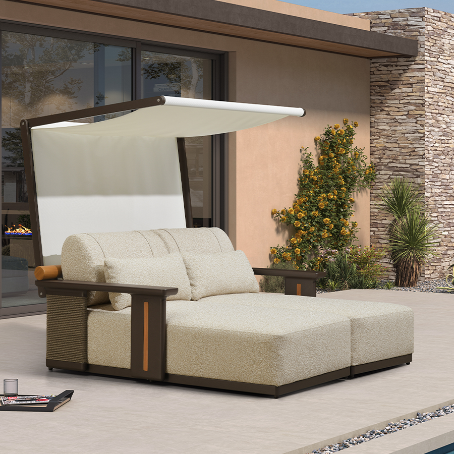 PURPLE LEAF Outdoor Chaise Lounge Modern Aluminum Teak Finish Lounge Chair with Thick Cushion and 2 Pillows Elegant Style Lounger for Residential Commercial Patio Pool and Villa — product view 3