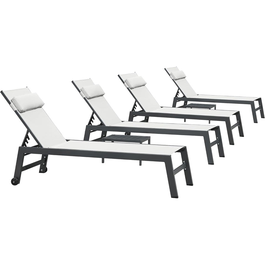 PURPLE LEAF Outdoor Lounge Chair Patio Chaise Pool Lounger Aluminum Frame with Side Table and Wheels for Outside Sunbathing Tanning Recliner Including Pillows — product view 3