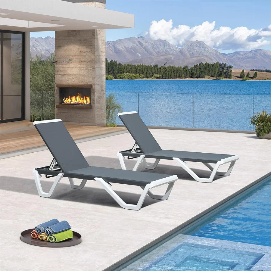 Clearance-PURPLE LEAF Patio Chaise Lounge Plastic Pool Outdoor Lounge Chair with Aluminum Frame Stackable Patio Tanning Chairs for Poolside Sunbathing Beach Deck Yard — product view 4