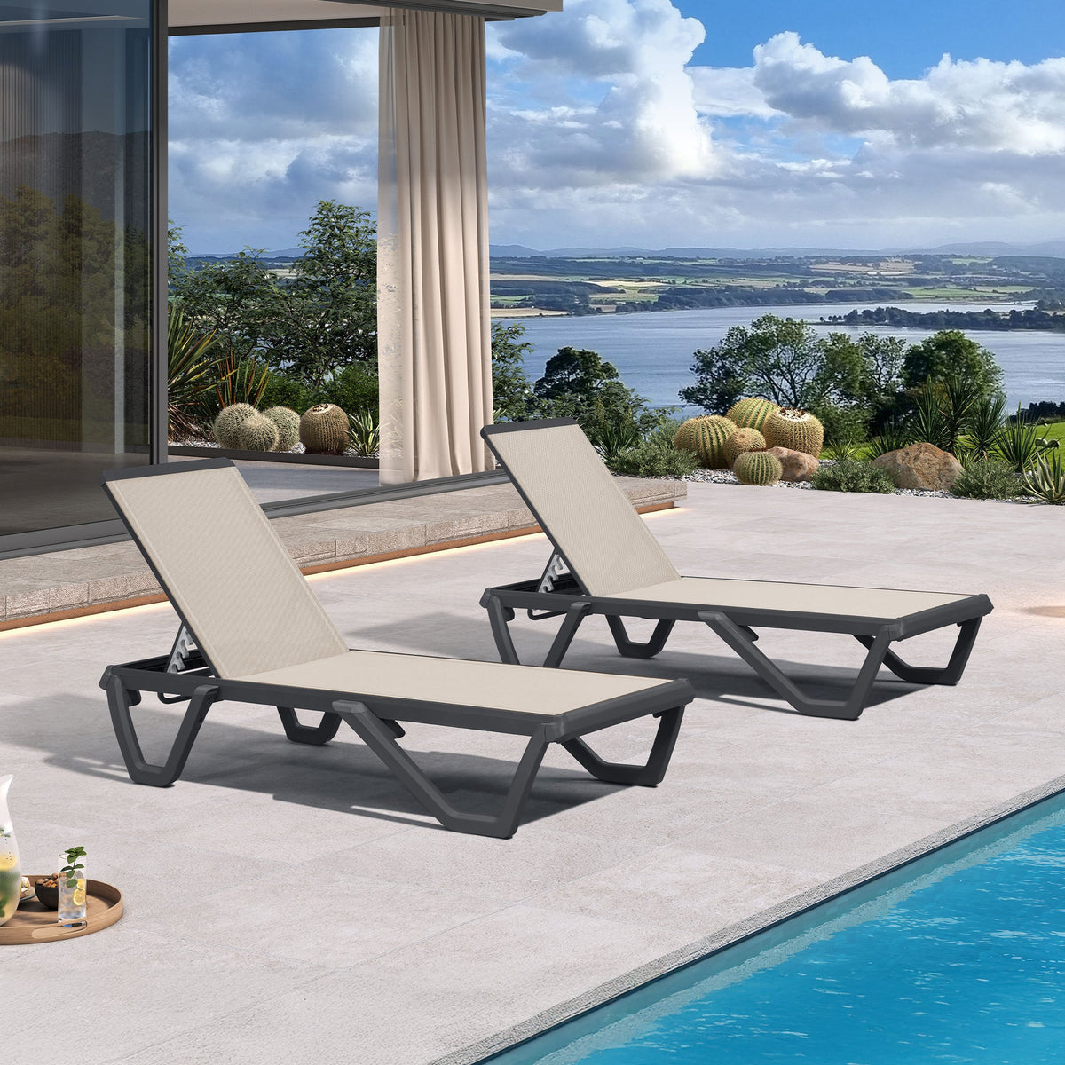 PURPLE LEAF Outdoor Chaise Lounge Patio Chair 5 Positions Adjustable Aluminum Frame with Textilene Seat Lightweight and Durable Pool Chaise Lounge for Patio Poolside Beach Yard — product view 2