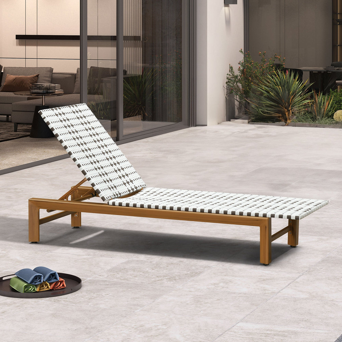 PURPLE LEAF Outdoor Teak Chaise Lounge Chair, Wood Grain Aluminum Outdoor Pool Lounge Chairs with Adjustable Backrest, Breathable Recliner for Patio, Poolside, Garden — product view 3