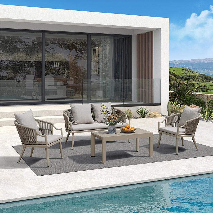 PURPLE LEAF Buler 4/8 Pieces Modern Patio Conversation Set with Rattan Chairs and Coffee Table Sofa for Poolside — product view 4