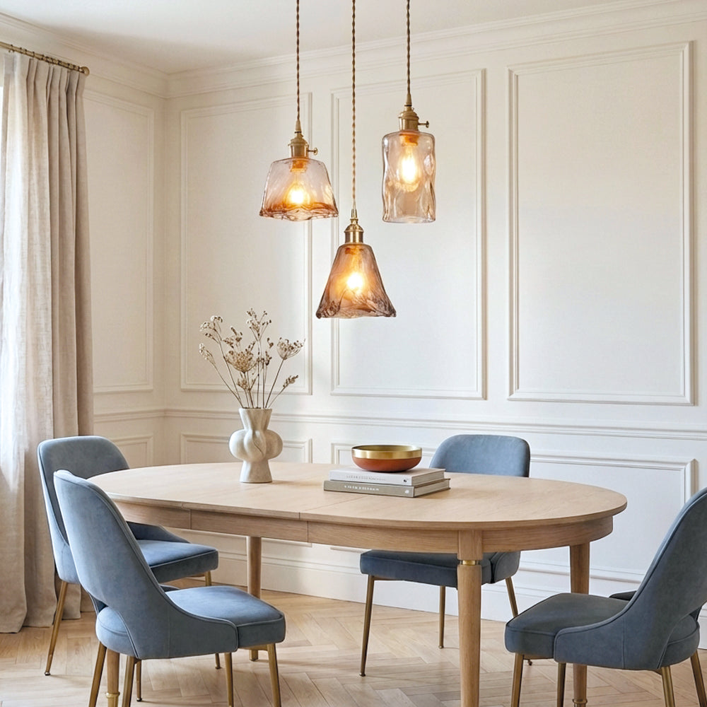 Brass Amber Glass Pendant Light Modern Dining Room Kitchen Island Bar — Pot Cone Dish Cube — product view 5